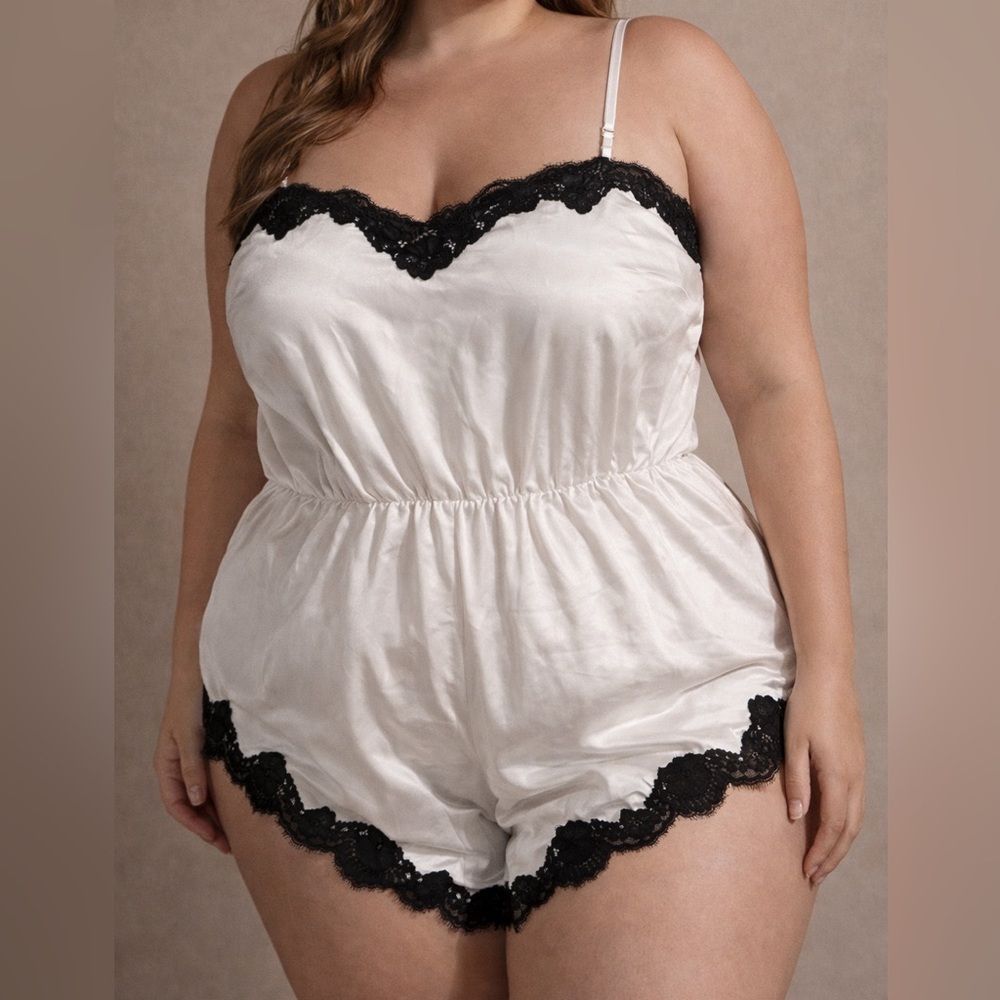 Victoria’s Secret White Satin Baby doll with Black Lace